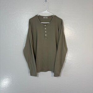 Buck Mason Shirt Mens Extra Large Green Long Sleeve Henley Button Cotton Casual